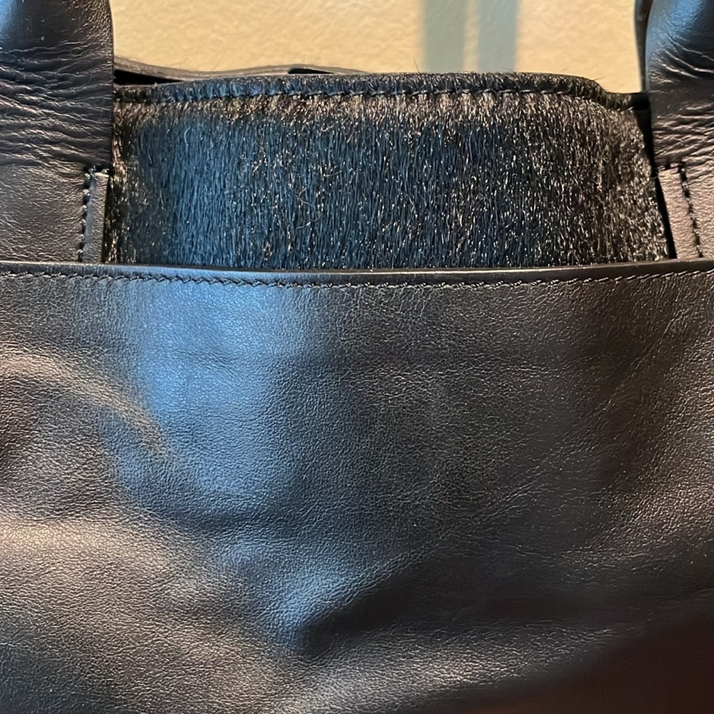 Asia Bellucci Shoulder bag genuine leather horse hair trim black Italy NWOT - Picture 8 of 17